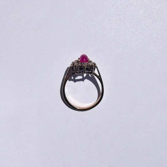 antique cabochon ruby diamond cluster signet ring gold vintage edwardian 5.5 - Picture 7 of 9
